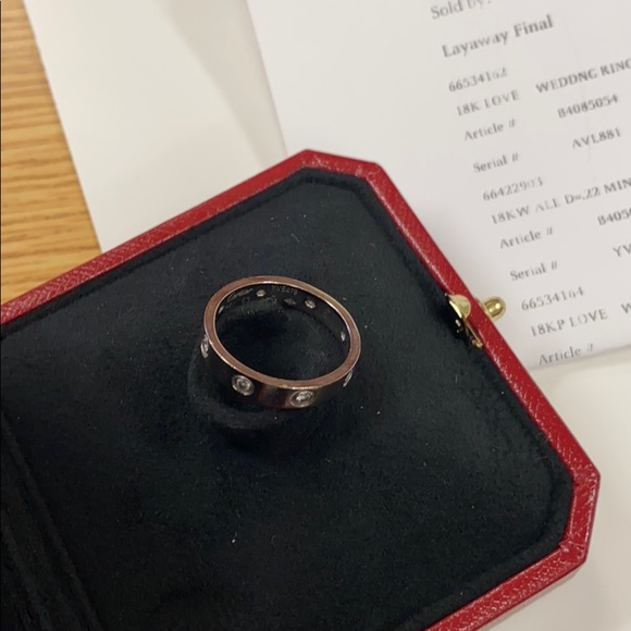 Cartier Diamond Love 18K Gold Band Ring 8 Diamonds - Picture 14 of 16